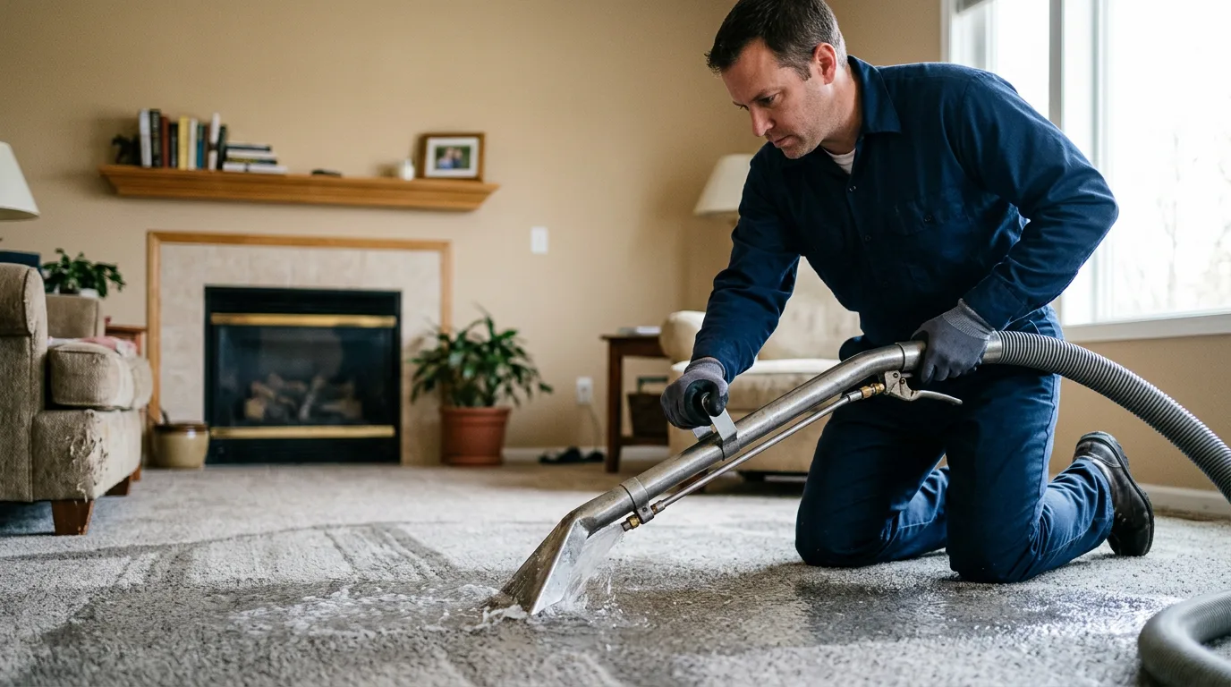 Water damage restoration technician working near Henrietta, MO